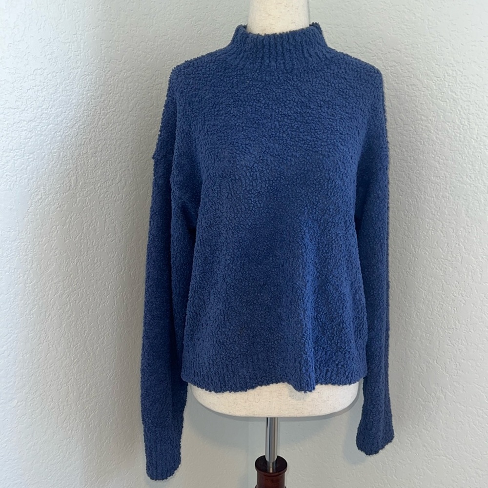 Sanctuary Blue Boucle Style Mock Neck Sweater Size Small